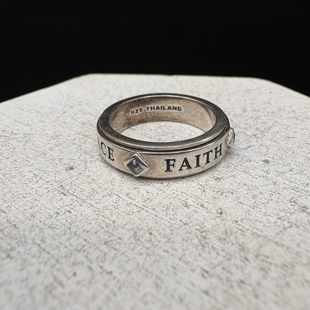 Lavaggi Spinner Ring Unisex Size 8 Sterling Silver Good Faith Hope Love Peace CZ